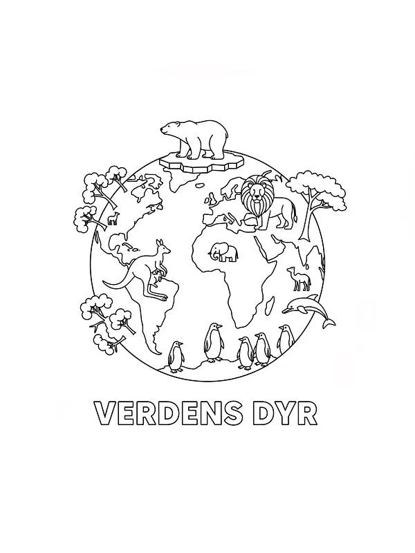 Verdenskart med forskjellige dyr