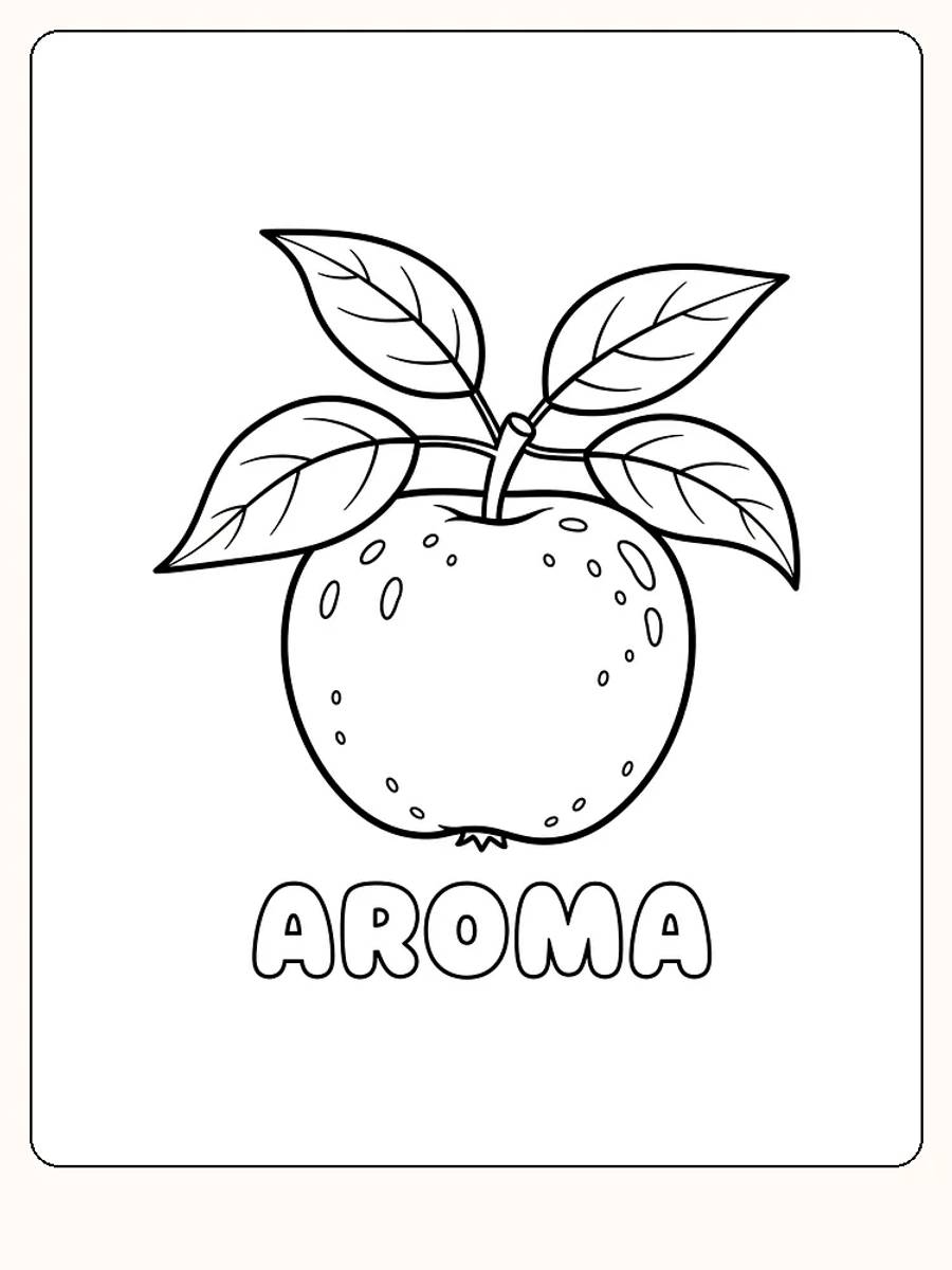 Tegning til farvelægning af et Aroma-æble med blade, klar til print