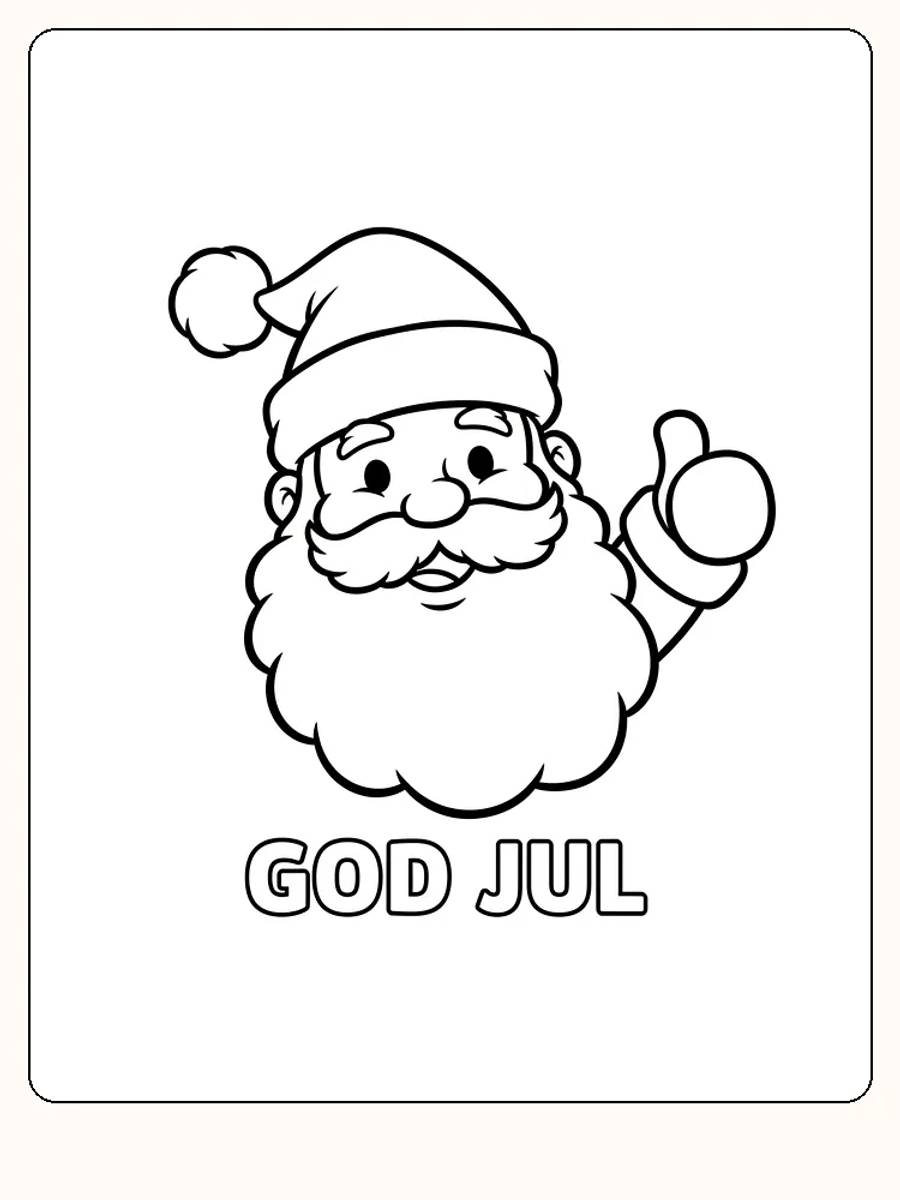 Farvelæg julemand, der giver tommelen op, med teksten 'Glædelig jul', klar til download