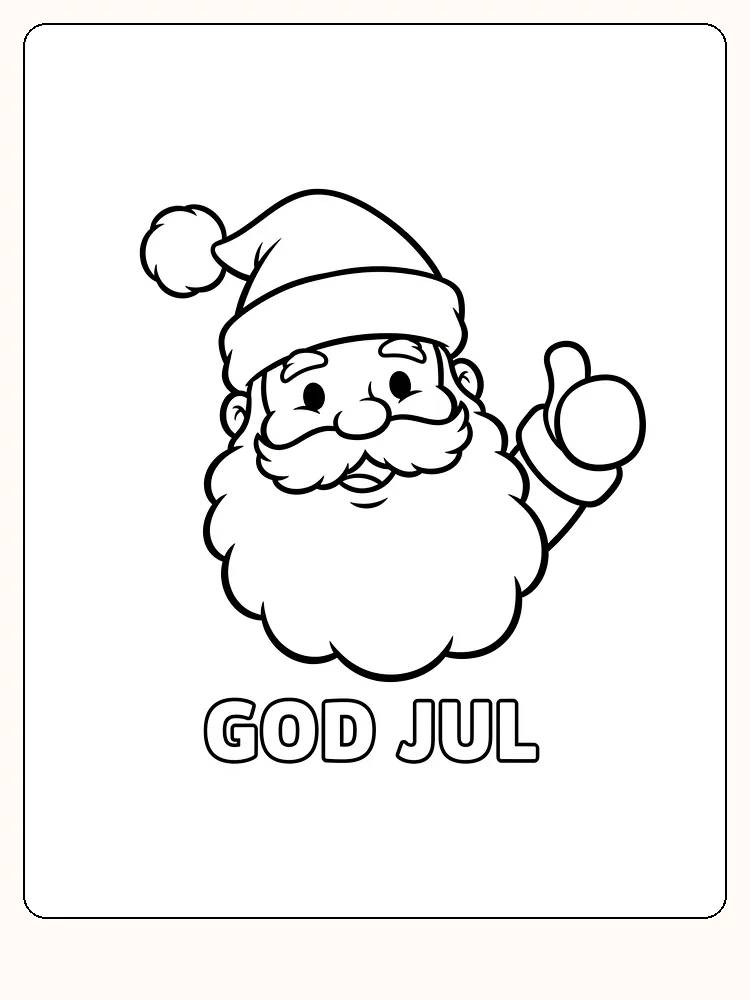 Farvelæg julemand, der giver tommelen op, med teksten 'Glædelig jul', klar til download