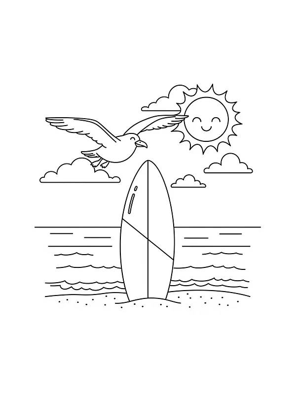 Måke med surfebrett og sol, underkategori