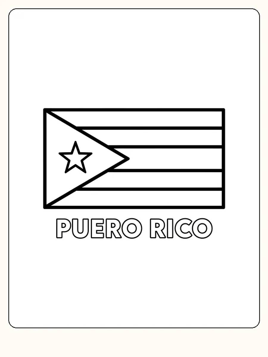 Die Flagge von Puerto Rico mit blauem Dreieck und roten sowie weißen Streifen, bereit zum Ausmalen.