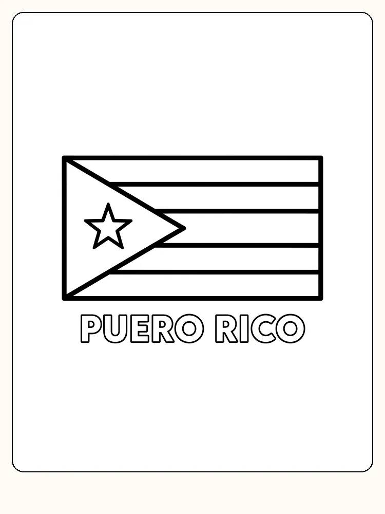 Die Flagge von Puerto Rico mit blauem Dreieck und roten sowie weißen Streifen, bereit zum Ausmalen.