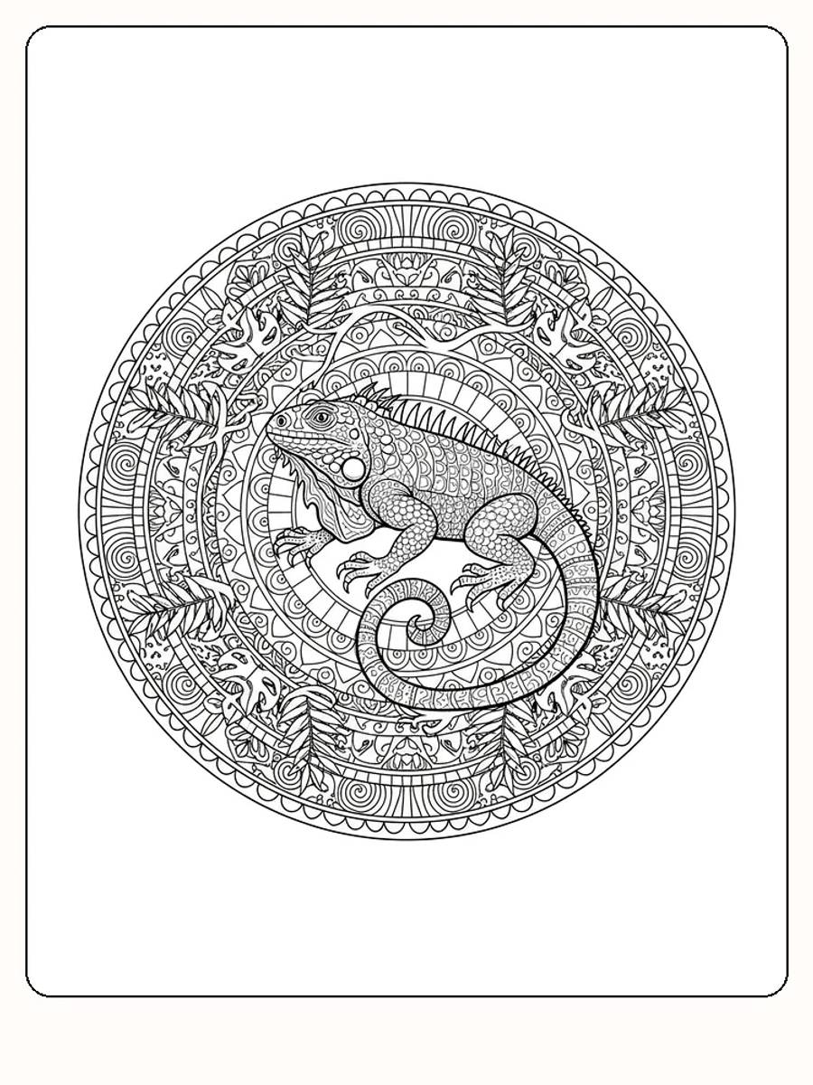 Detaljert iguana i mandala-stil for fargelegging, perfekt for de som liker utfordringer