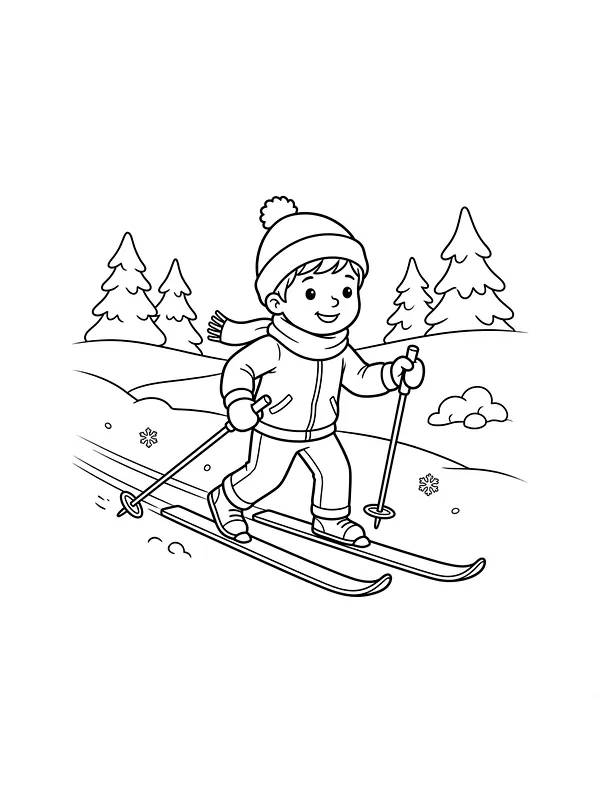 Dreng på langrendsski med skistave