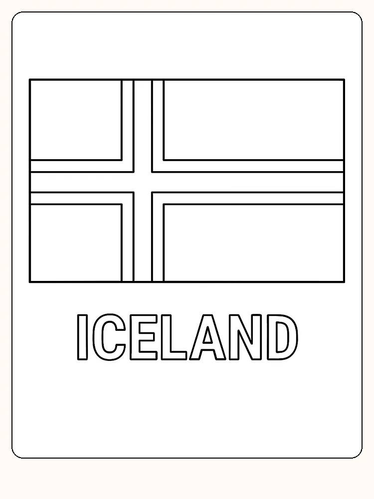 Alt-Text: Flagge Islands mit rotem, weißem und blauem nordischen Kreuz, bereit zum Ausmalen.