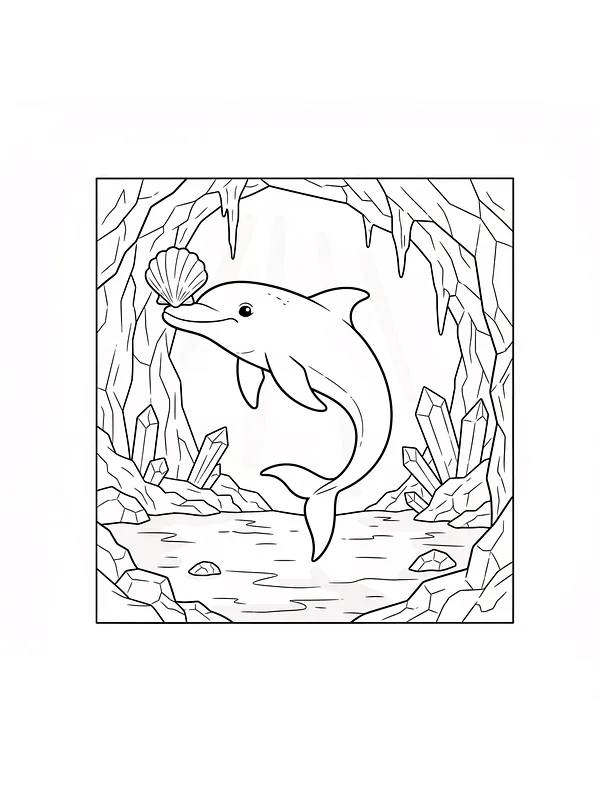 Delfin i hule med muslingeskal