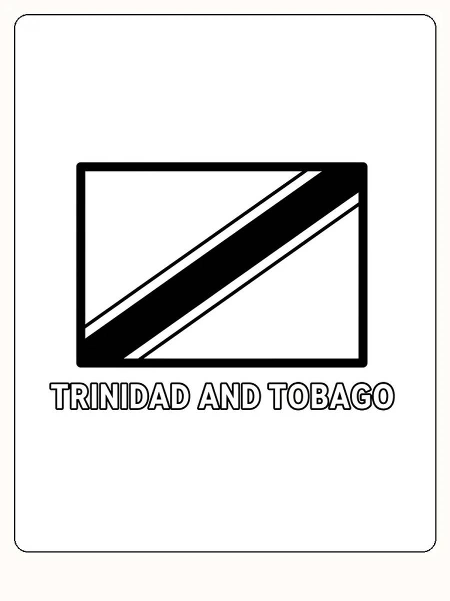 Das Flagge von Trinidad und Tobago mit roten Farben und diagonalen Streifen, bereit zum Ausmalen.