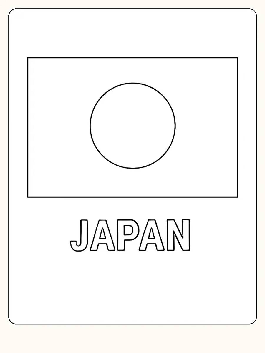 Japanische Flagge mit rotem Kreis auf weißem Hintergrund, bereit zum Ausmalen.