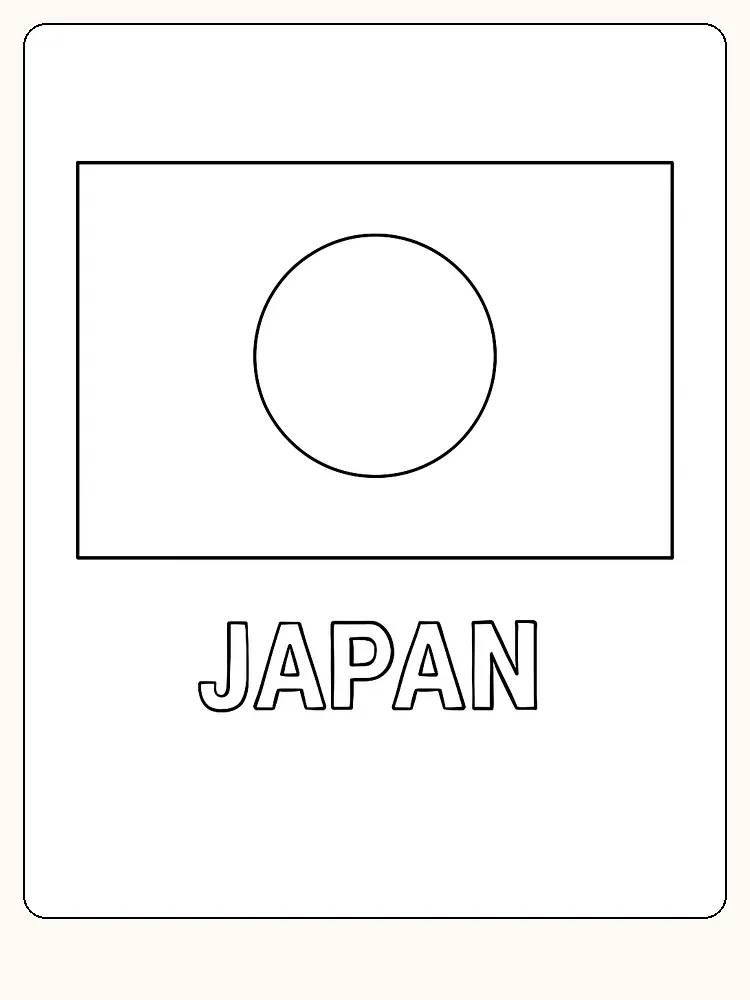Japanische Flagge mit rotem Kreis auf weißem Hintergrund, bereit zum Ausmalen.