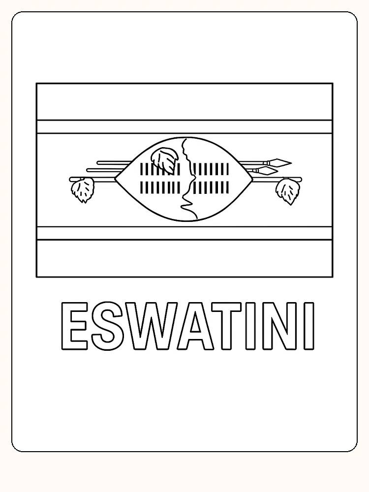 Das Flagge von Eswatini mit charakteristischem Schild und Speer, bereit zum Ausmalen.