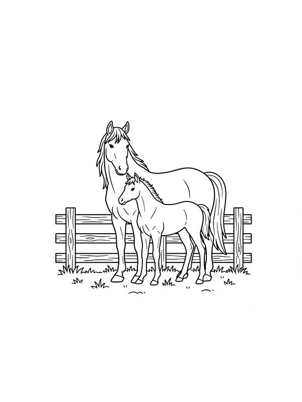Hest og føll ved et gjerde, underkategori