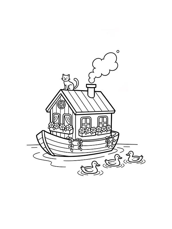 Hausboot mit Katze und Enten, Unterkategorie