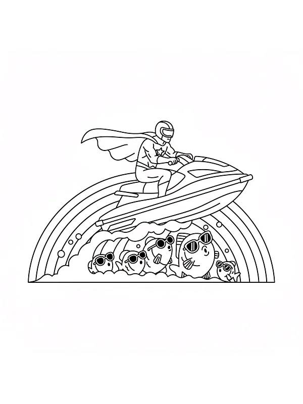 Superheld auf dem Wasserroller mit Regenbogen, Unterkategorie