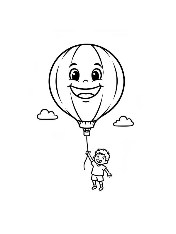 Varmluftballon med ansigt og barn