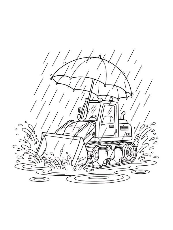 Gravemaskine under en paraply i regn