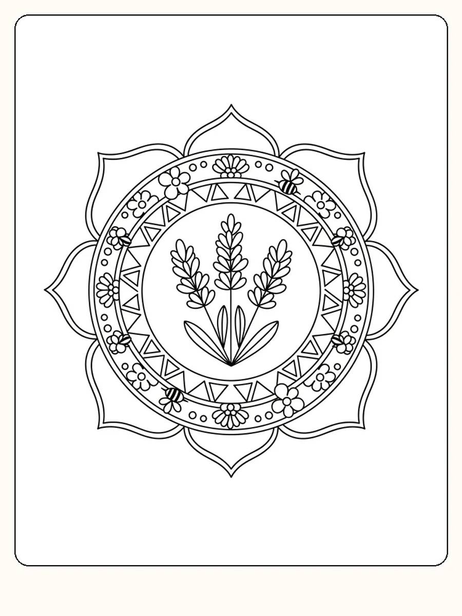Detaillierte Mandala mit symmetrischem Blumenmuster zum Ausmalen