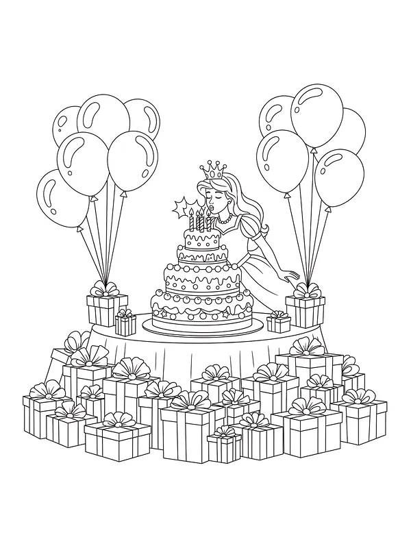 Prinsesse med bursdagskake og gaver, underkategori