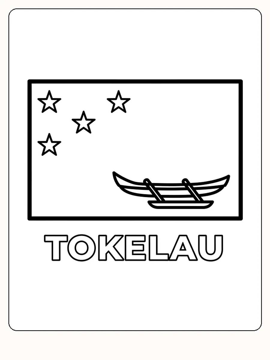 Tokelau-Flagge mit Sternen und Kanu, bereit zum Ausmalen