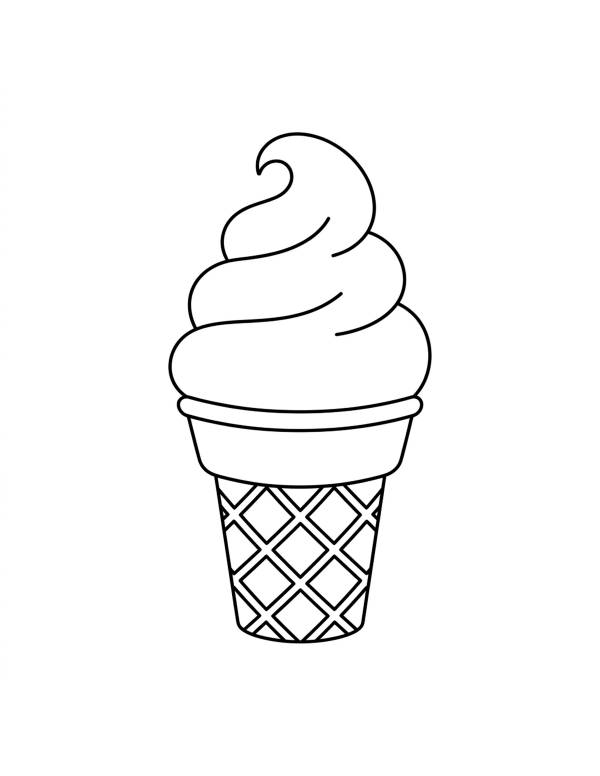 Grande glace à l'italienne avec une volute au sommet, un bord lisse et une large bande, sur un cornet gaufré pointu au quadrillage de lignes doubles