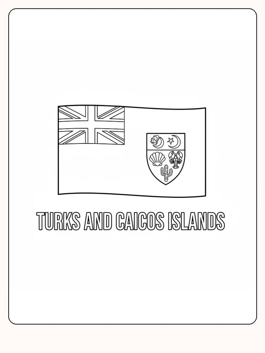 Flagge der Turks- und Caicosinseln mit Union Jack und einem Emblem, bereit zum Ausmalen.