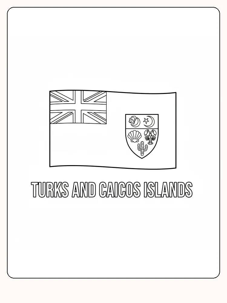 Flagge der Turks- und Caicosinseln mit Union Jack und einem Emblem, bereit zum Ausmalen.