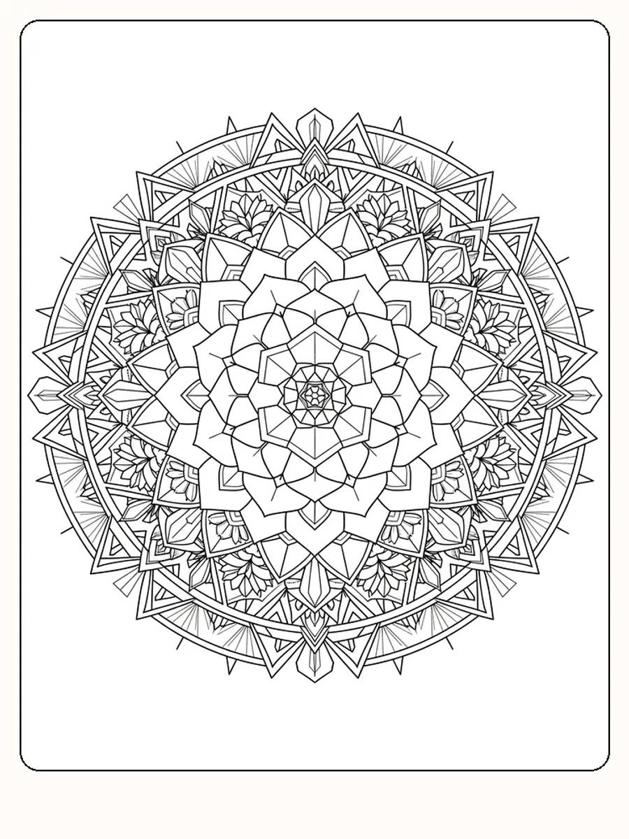 Detaillierte Blumenmandala zum Herunterladen und Ausmalen, elegantes Muster