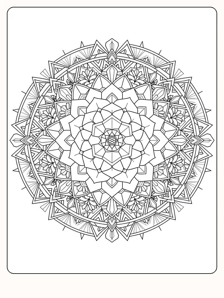 Detaillierte Blumenmandala zum Herunterladen und Ausmalen, elegantes Muster