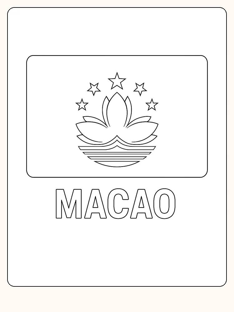 Macau-Flagge mit Lotusblume und Sternen, bereit zum Ausmalen