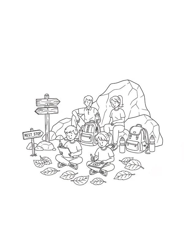 Familie på tur ved rasteplads