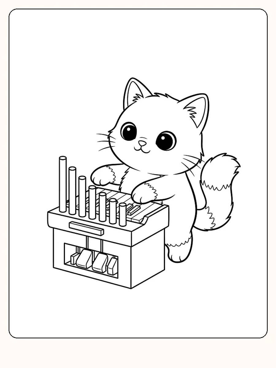 Søt katt som spiller orgel, perfekt for fargelegging