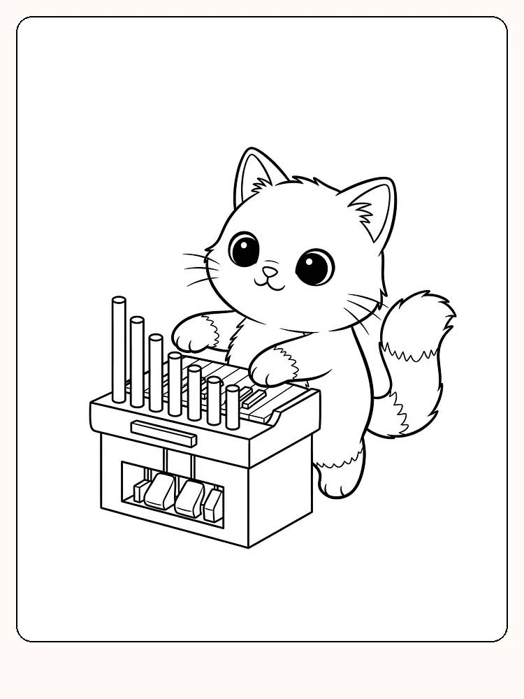 Søt katt som spiller orgel, perfekt for fargelegging