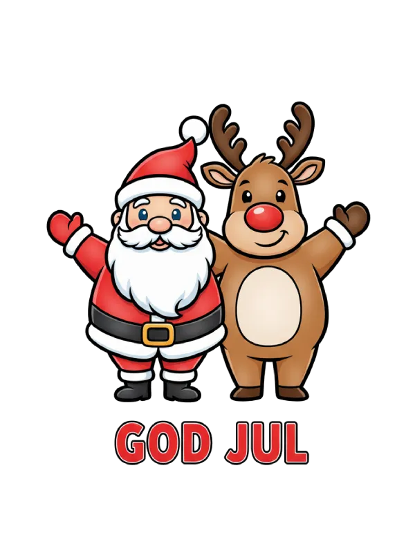 julenissen og Rudolf sammen på julekort