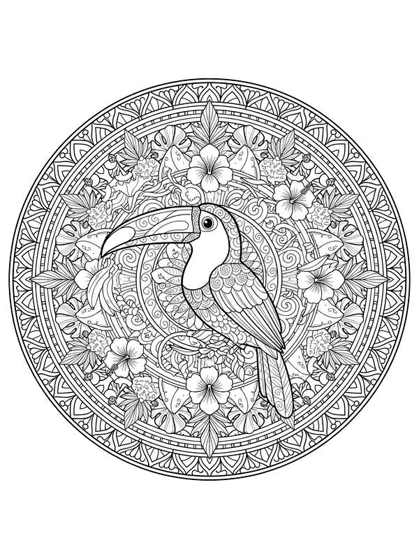 Tukan i mandala med blomster