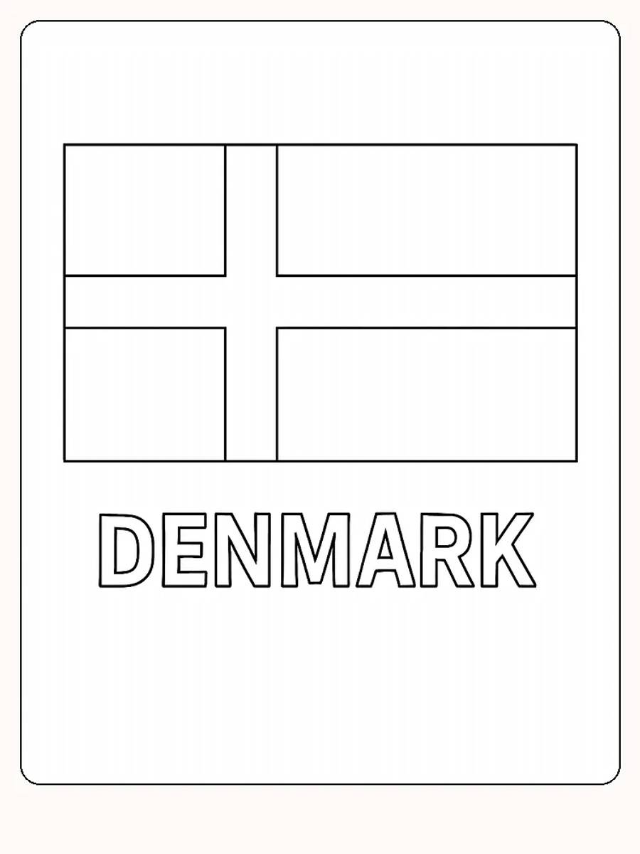 Dänemarks Flagge mit rotem und weißem nordischem Kreuz, bereit zum Ausmalen.
