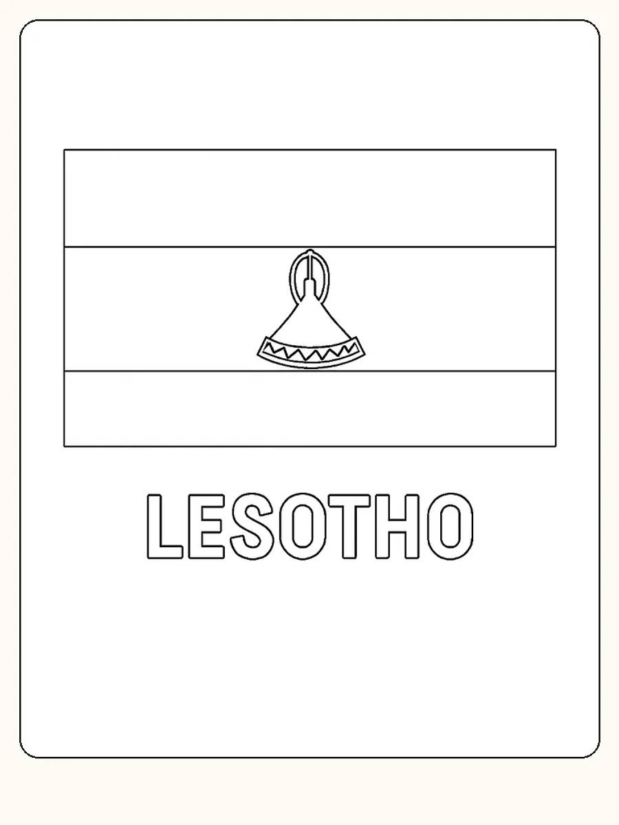 Lesothos Flagge mit blauem, weißem und grünem Design, bereit zum Ausmalen