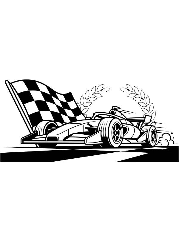 Racerbil med skakternet flag