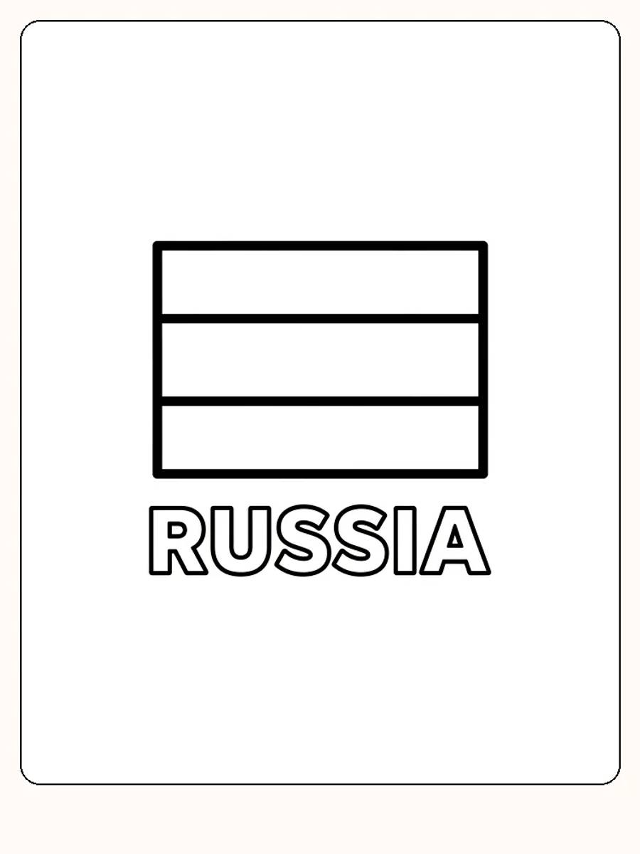 Russlands Flagge mit horizontalem Design in Weiß, Blau und Rot, bereit zum Ausmalen.