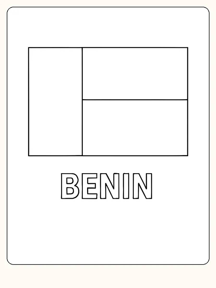 Benins flagga med grönt, gult och rött i en enkel design, redo för måla.