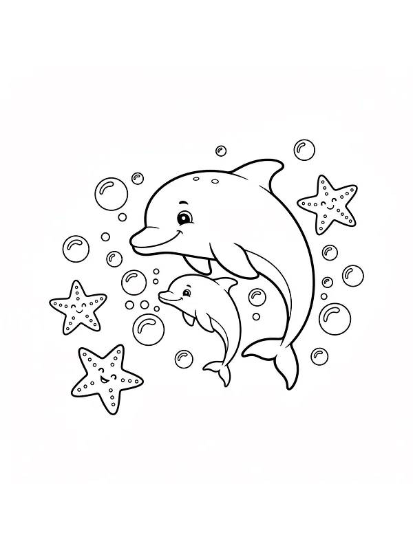 Delfin med søstjerner