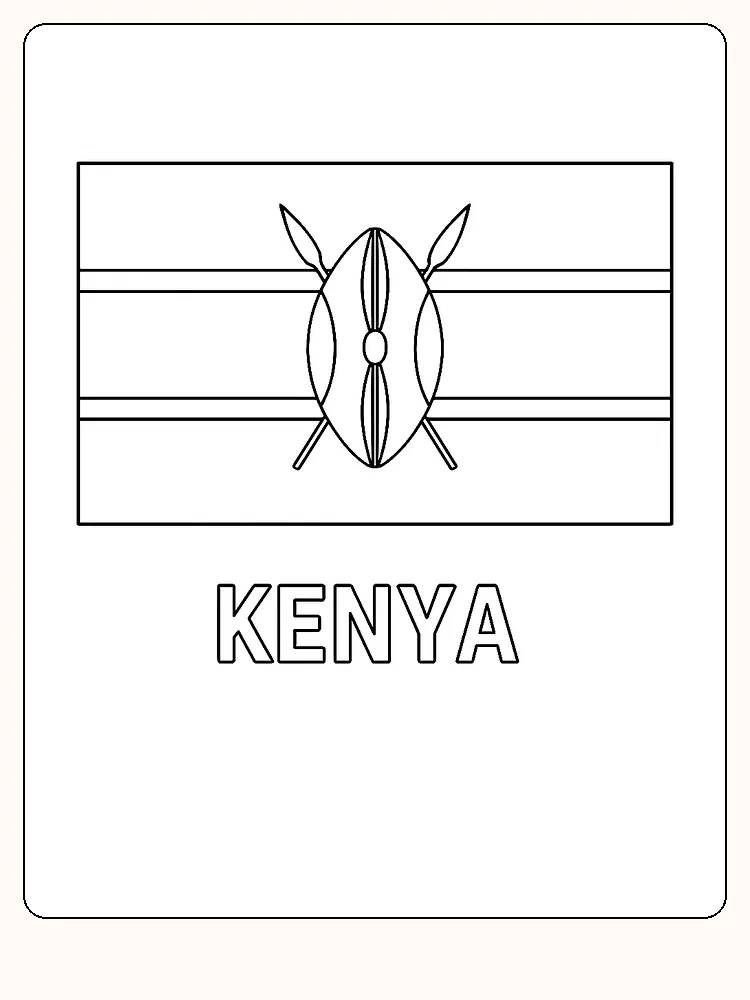Deutsch:
Kenyas Flagge mit Schild und Speer, bereit zum Ausmalen