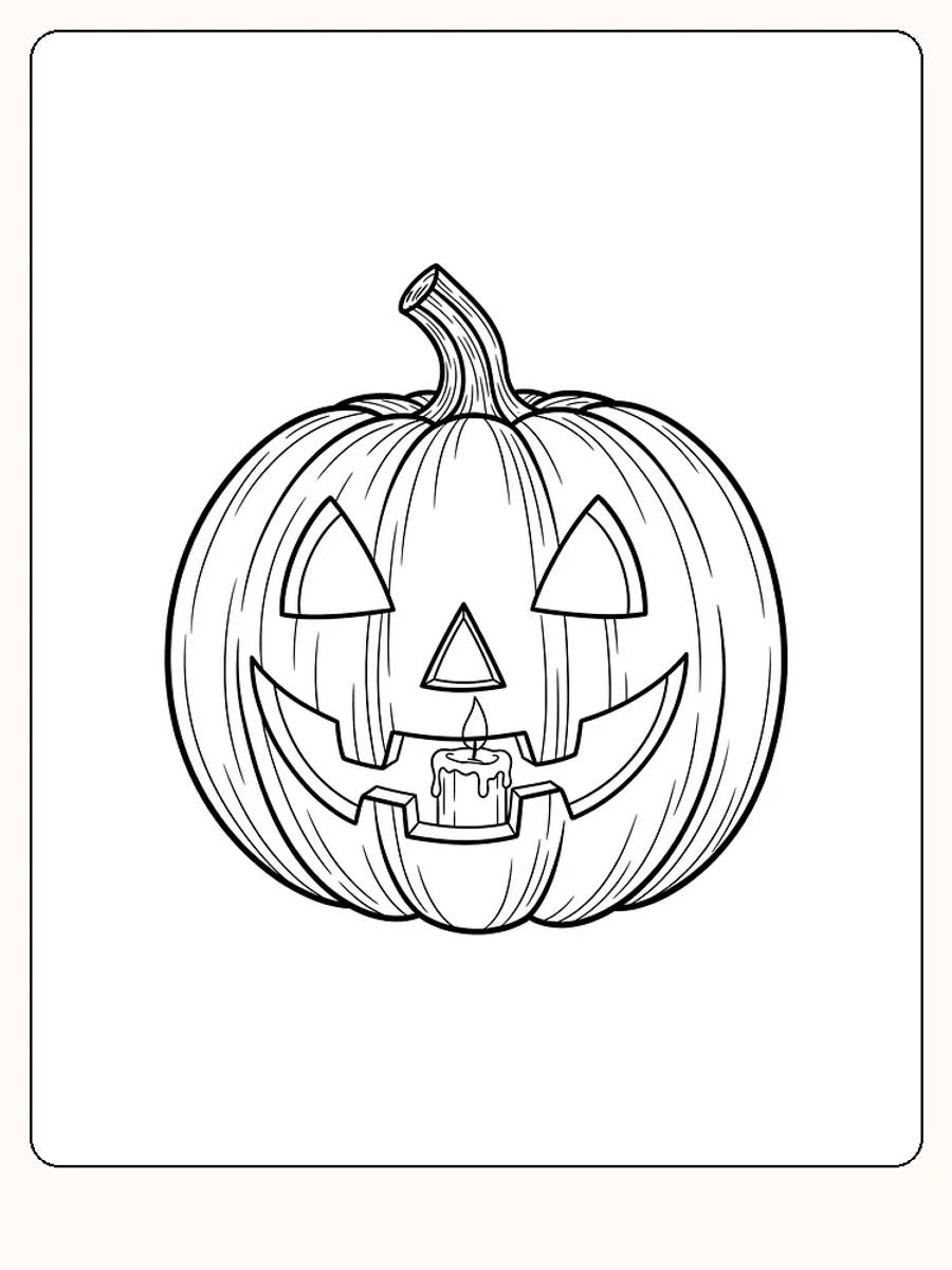 Tegning til farvelægning af et halloween-græskar med lys indeni, klar til print