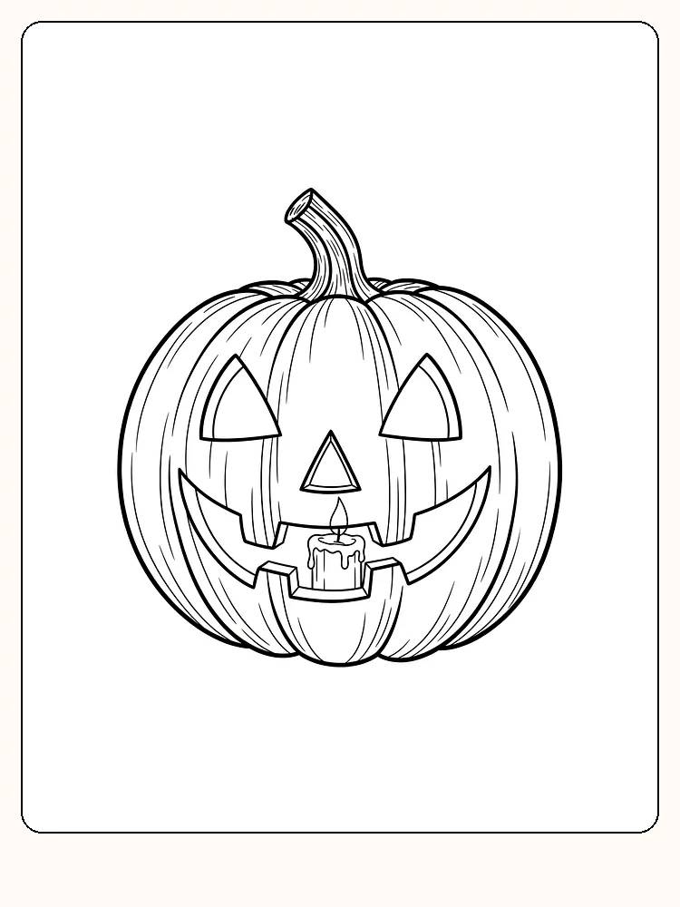 Tegning til farvelægning af et halloween-græskar med lys indeni, klar til print