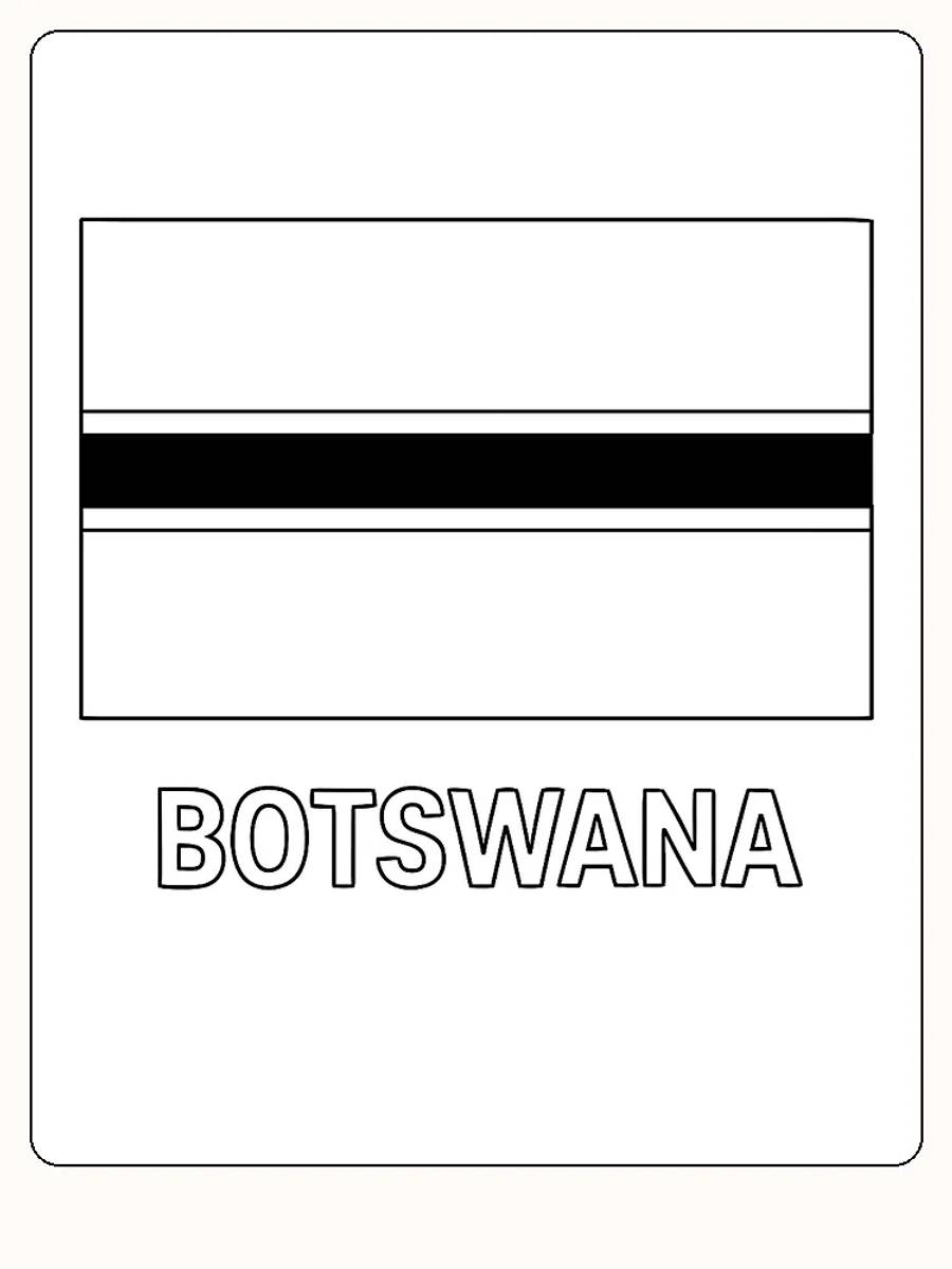 Botswanas Flagge mit blauem, schwarzem und weißem Design, bereit zum Ausmalen.
