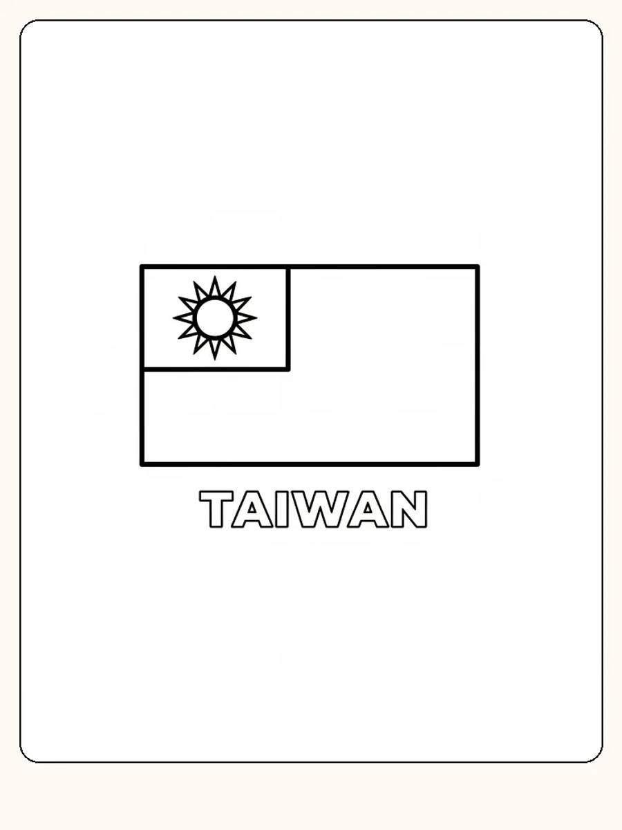 Taiwans Flagge in Rot und Blau mit einer weißen Sonne, bereit zum Ausmalen.
