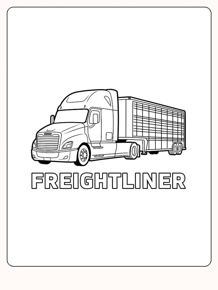Fargeleggingstegning av en Freightliner lastebil, klar for utskrift