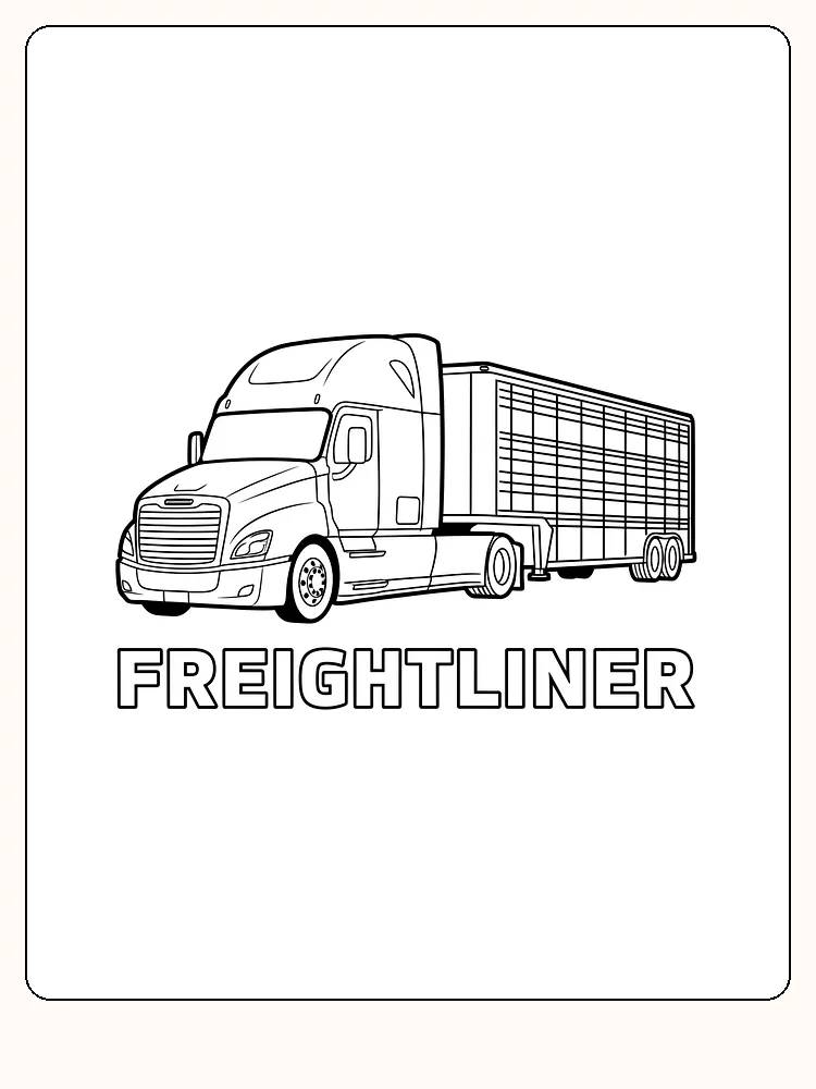 Fargeleggingstegning av en Freightliner lastebil, klar for utskrift