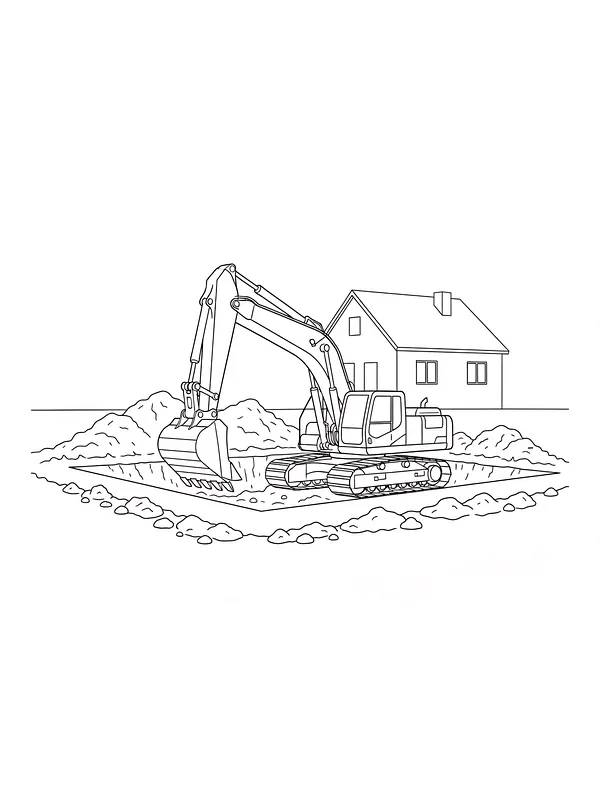Gravemaskine foran hus
