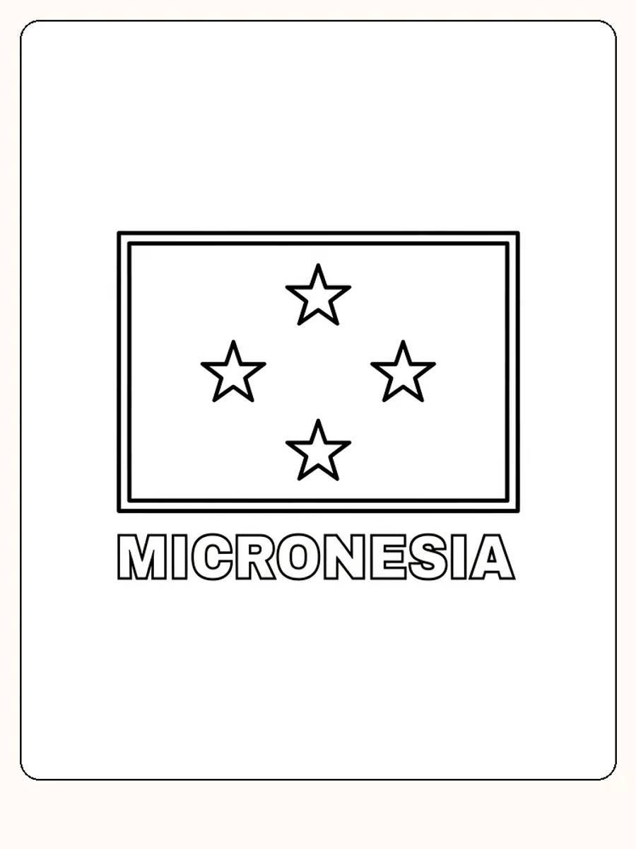 Mikronesiens Flagge mit blauem Hintergrund und vier Sternen, bereit zum Ausmalen.