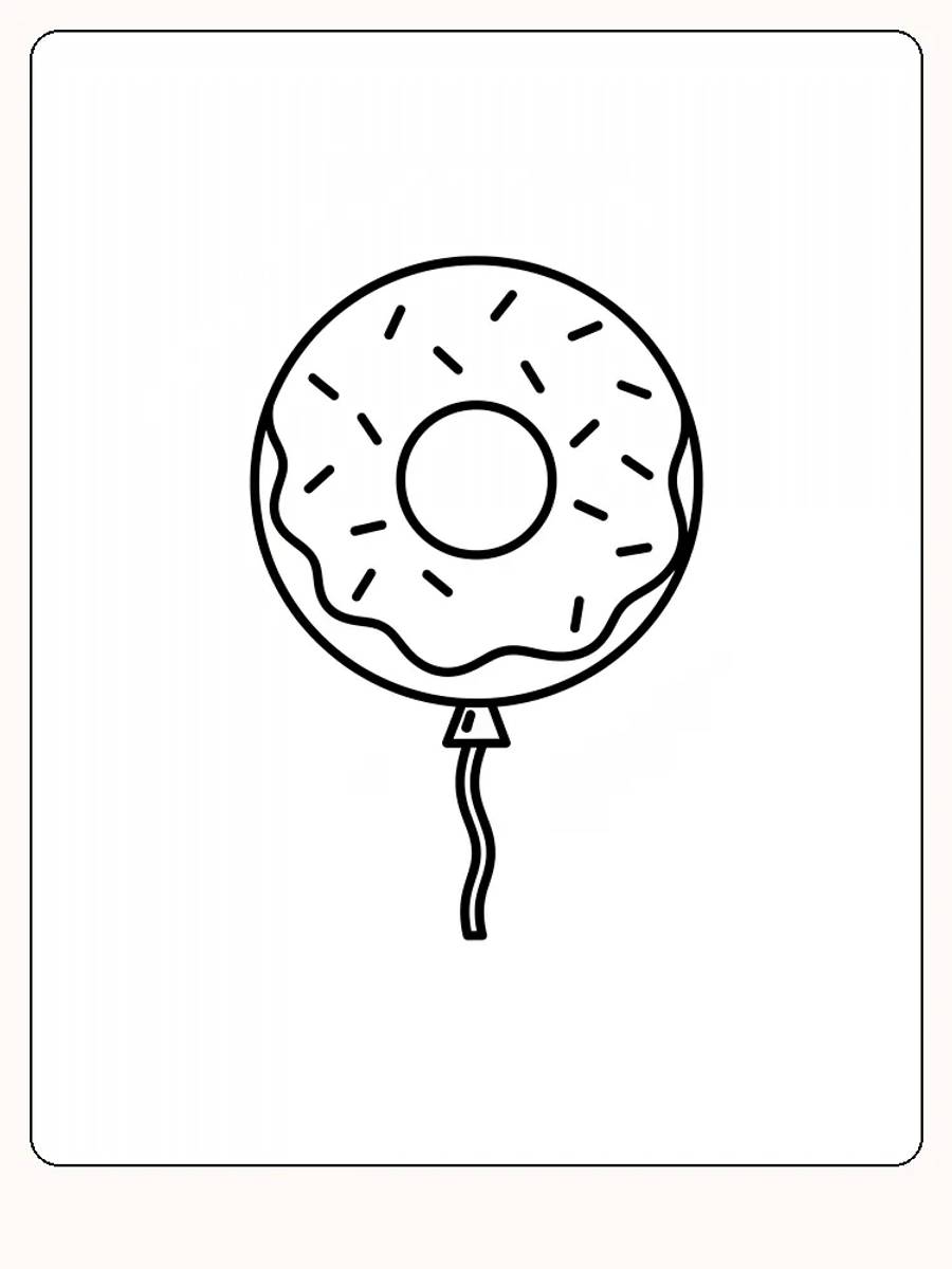 Tegning til farvelægning af en ballon formet som en donut med glasur og krymmel